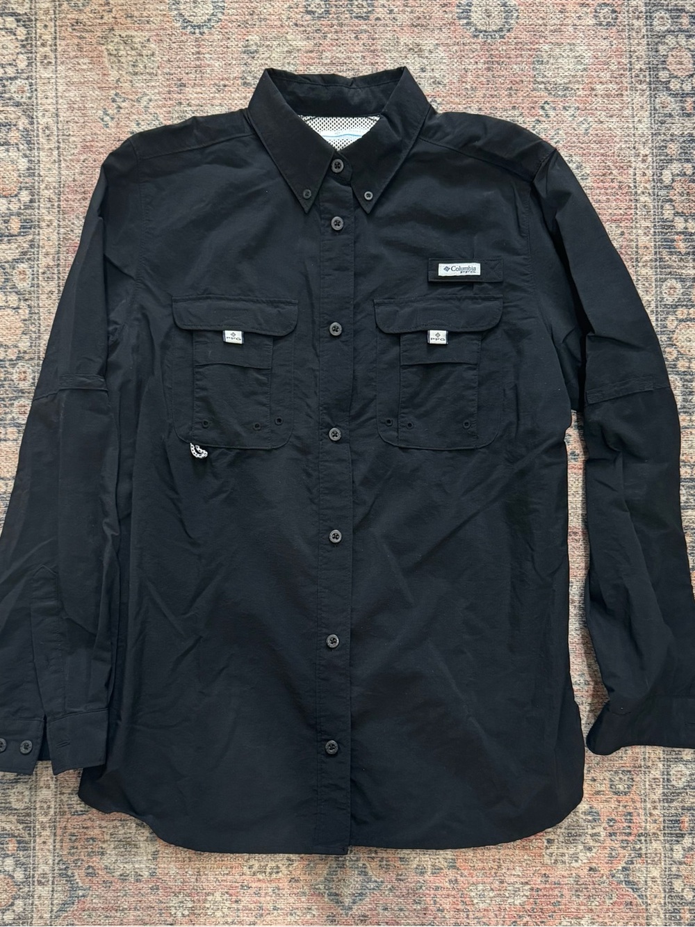 Columbia Black Button-Down Shirt with Mesh Backing